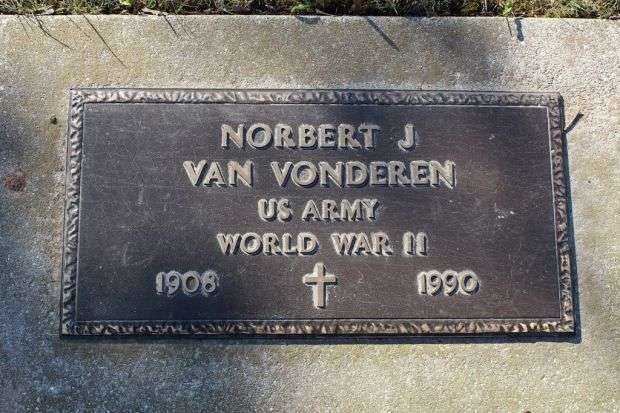 NORBERT J VAN VONDEREN MEMORIAL CEMETERY STONE
