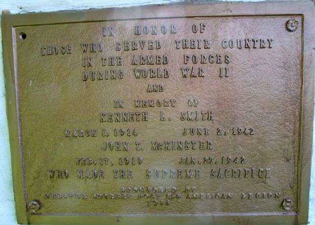 CHESTER MCCREY POST 258 AMERICAN LEGION WORLD WAR II MEMORIAL PLAQUE
