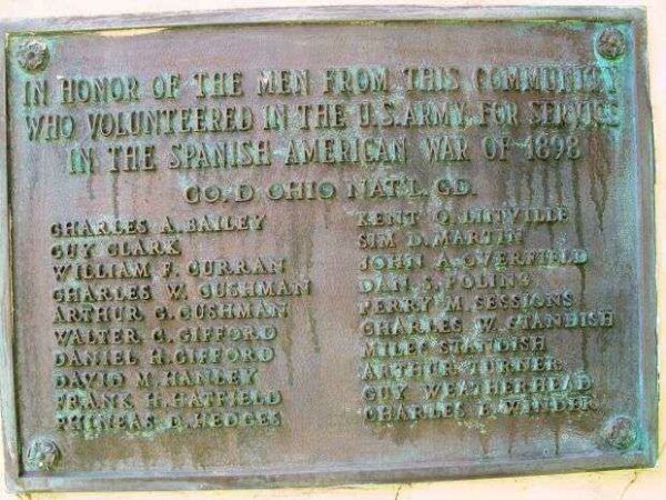 WOODSTOCK, OHIO SPANISH AMERICAN WAR MEMORIAL PLAQUE