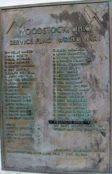 WOODSTOCK, OHIO SERVICE FLAG WORLD WAR I MEMORIAL PLAQUE