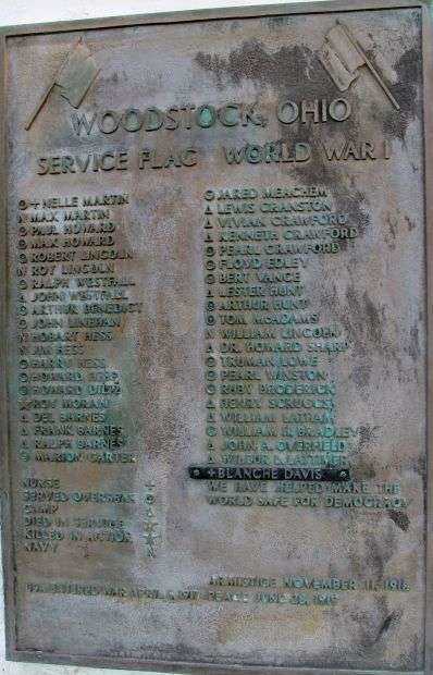 WOODSTOCK, OHIO SERVICE FLAG WORLD WAR I MEMORIAL PLAQUE