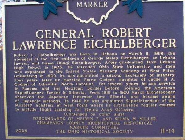 GENERAL ROBERT LAWRENCE EICHELBERGER MEMORIAL MARKER FRONT