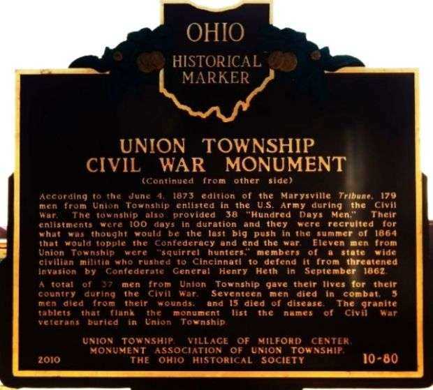 UNION TOWNSHIP CIVIL WAR MONUMENT MARKER BACK