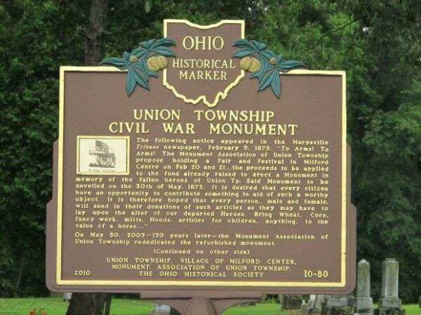 UNION TOWNSHIP CIVIL WAR MONUMENT MARKER FRONT