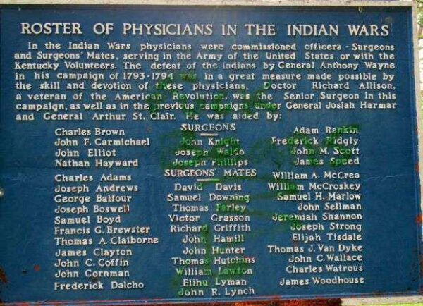 ROSTER OF PHYSICIANS IN THE INDIAN WARS MEMORIAL PLAQUE