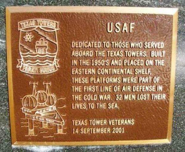 USAF TEXAS TOWERS MEMORIAL PLAQUE