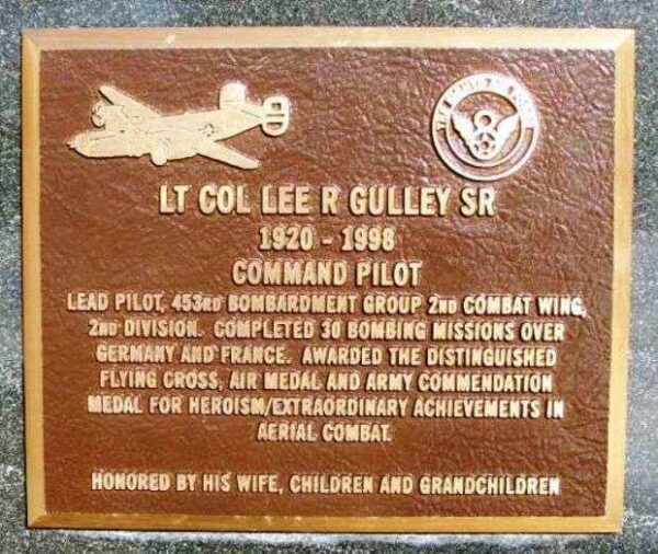 LT COL LEE R GULLEY SR WAR MEMORIAL PLAQUE