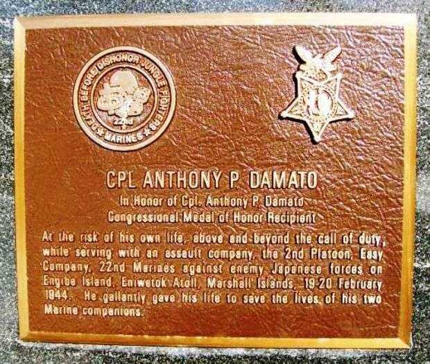 CPL ANTHONY P. DAMATO MEDAL OF HONOR WAR MEMORIAL PLAQUE
