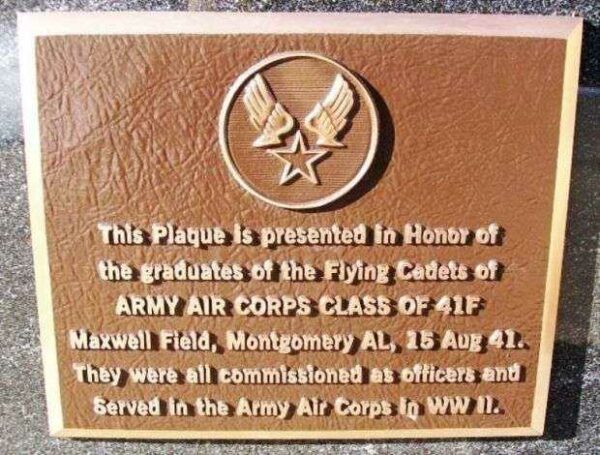 ARMY AIR CORPS FLYING CADET CLASS 41-F MEMORIAL PLAQUE