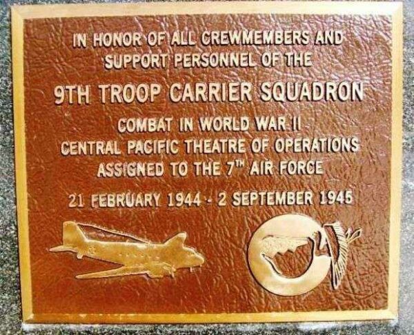 9TH TROOP CARRIER SQUADRON WAR MEMORIAL PLAQUE