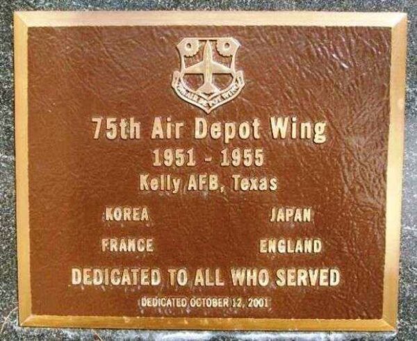 75TH AIR DEPOT WING WAR MEMORIAL PLAQUE
