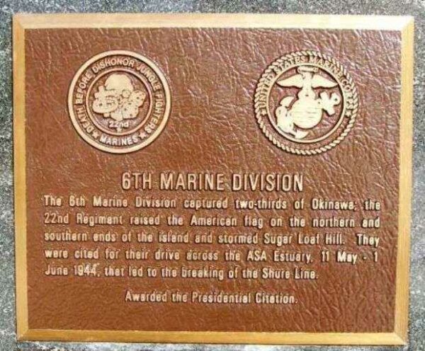 6TH MARINE DIVISION WAR MEMORIAL PLAQUE