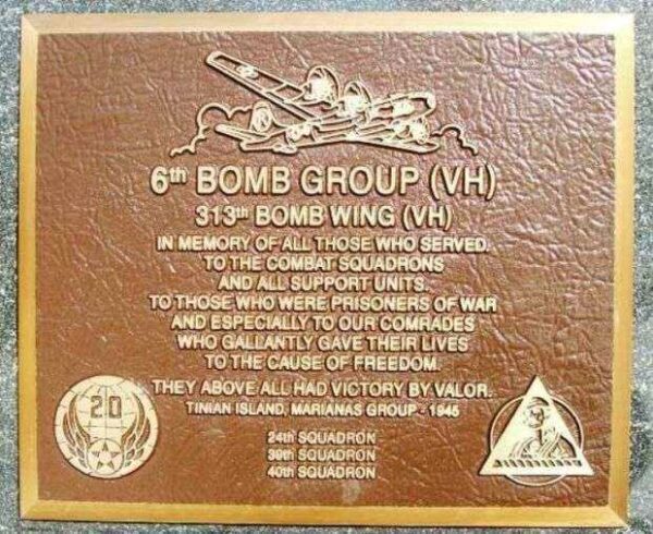 6TH BOMB GROUP (VH) WAR MEMORIAL PLAQUE
