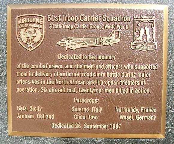 61ST TROOP CARRIER SQUADRON WAR MEMORIAL PLAQUE