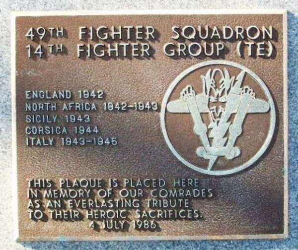 49TH FIGHTER SQUADRON WAR MEMORIAL PLAQUE