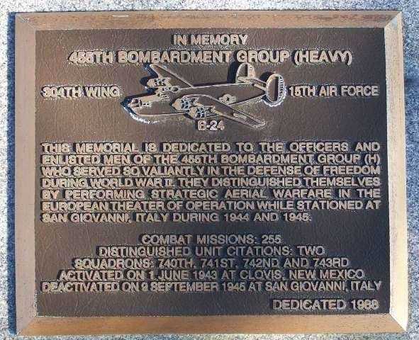 455TH BOMBARDMENT GROUP (HEAVY) WAR MEMORIAL PLAQUE
