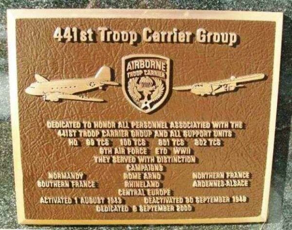 441ST TROOP CARRIER GROUP WAR MEMORIAL PLAQUE