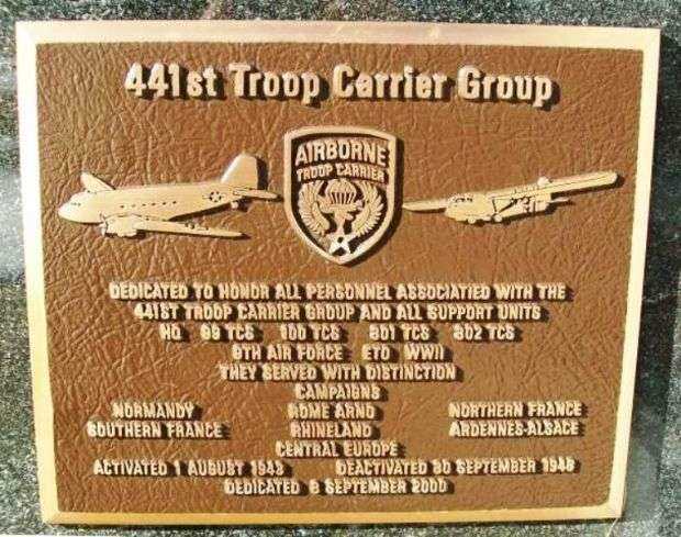 441ST TROOP CARRIER GROUP WAR MEMORIAL PLAQUE