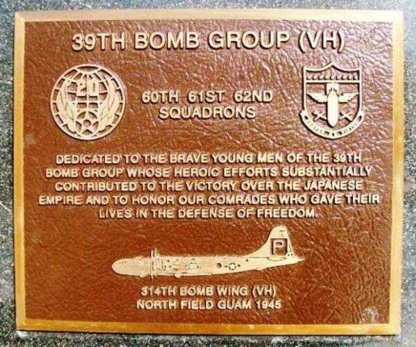 39TH BOMB GROUP (VH) WAR MEMORIAL PLAQUE
