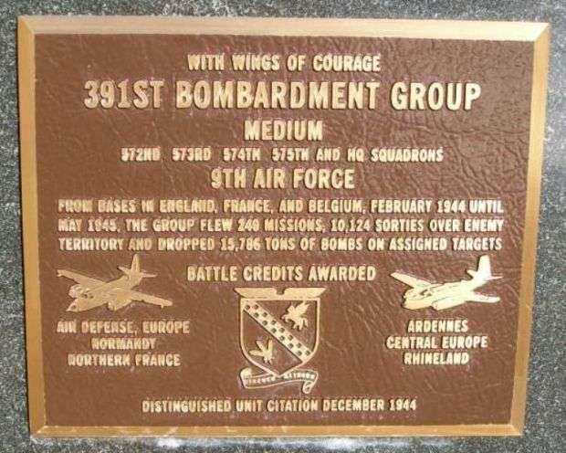 391ST BOMBARDMENT GROUP WAR MEMORIAL PLAQUE