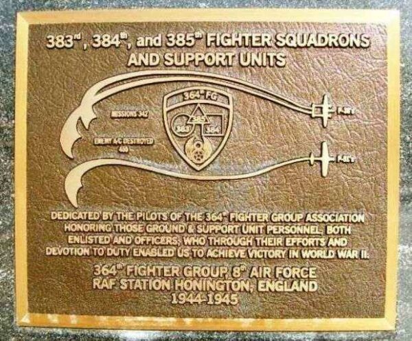 383RD, 384TH AND 385TH FIGHTER SQUADRONS WAR MEMORIAL PLAQUE
