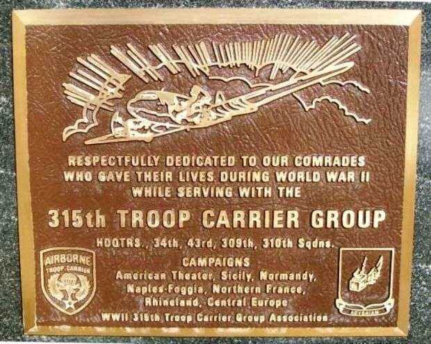 315TH TROOP CARRIER GROUP WAR MEMORIAL PLAQUE