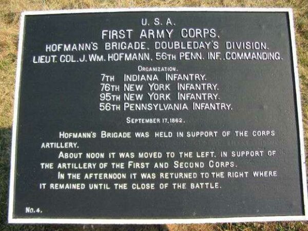 FIRST ARMY CORPS HOFMANN’S BRIGADE WAR MEMORIAL PLAQUE