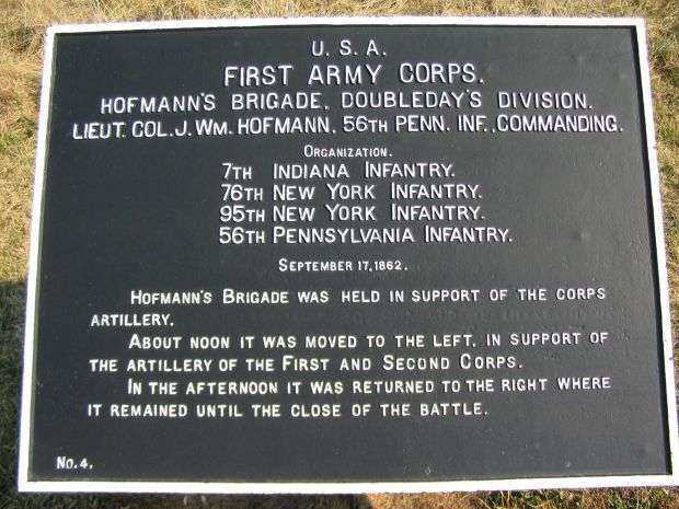 FIRST ARMY CORPS HOFMANN’S BRIGADE WAR MEMORIAL PLAQUE