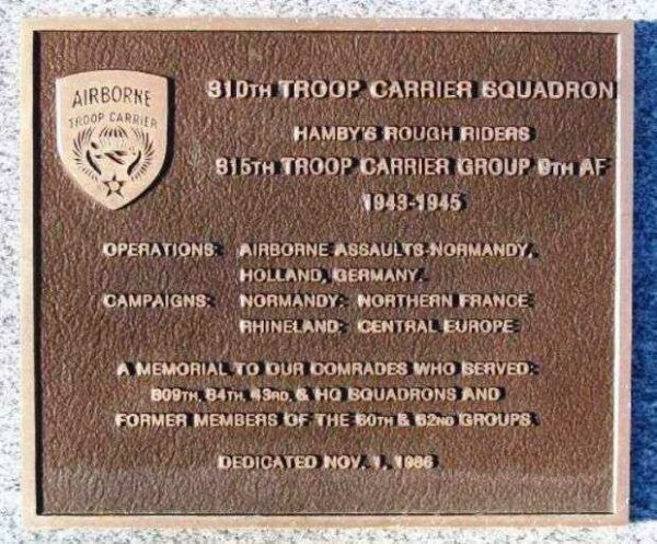 310TH TROOP CARRIER SQUADRON WAR MEMORIAL PLAQUE