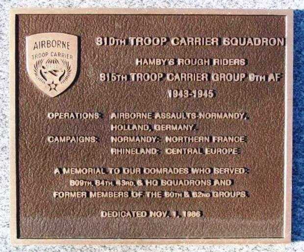 310TH TROOP CARRIER SQUADRON WAR MEMORIAL PLAQUE