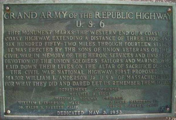 GRAND ARMY OF THE REPUBLIC HIGHWAY MEMORIAL PLAQUE LONG BEACH