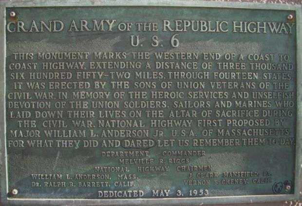 GRAND ARMY OF THE REPUBLIC HIGHWAY MEMORIAL PLAQUE LONG BEACH
