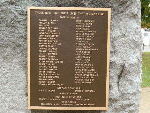 SAYRE & SOUTH WAVERLY WAR MEMORIAL PLAQUE C