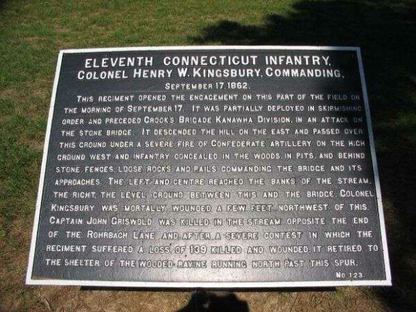 ELEVENTH CONNECTICUT INFANTRY WAR MEMORIAL PLAQUE