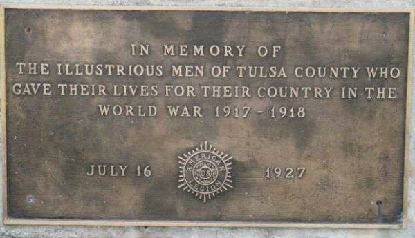 TULSA COUNTY WORLD WAR MEMORIAL PLAQUE A