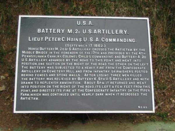 BATTERY M, 2ND U.S. ARTILLERY WAR MEMORIAL PLAQUE