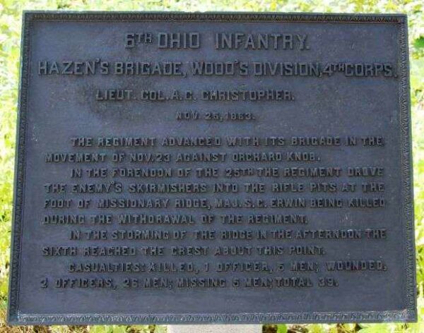 6TH OHIO INFANTRY HAZEN’S BRIGADE MEMORIAL PLAQUE