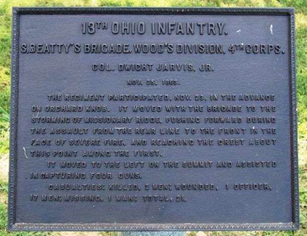 13TH OHIO INFANTRY S. BEATTY’S BRIGADE MEMORIAL PLAQUE