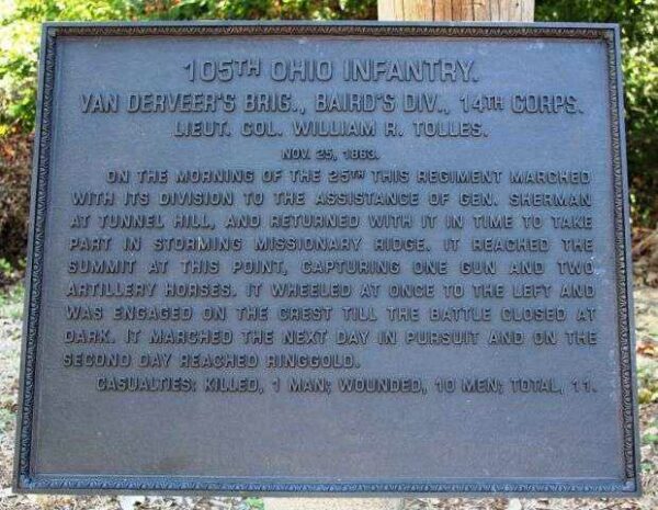 105TH OHIO INFANTRY VAN DERVEER’S BRIGADE MEMORIAL PLAQUE
