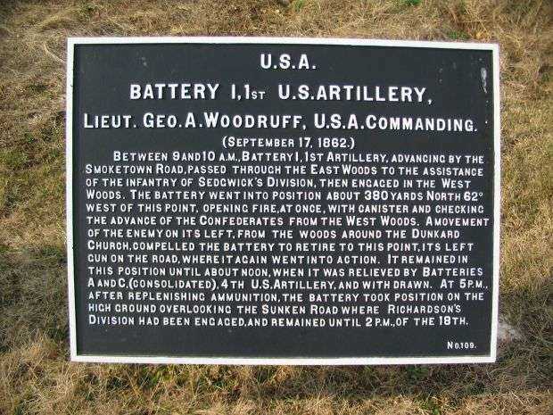 BATTERY I, 1ST U.S. ARTILLERY WAR MEMORIAL PLAQUE