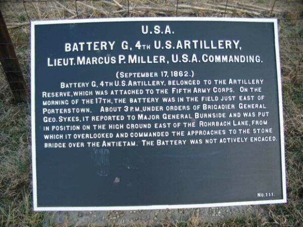 BATTERY G, 4TH U.S. ARTILLERY WAR MEMORIAL PLAQUE