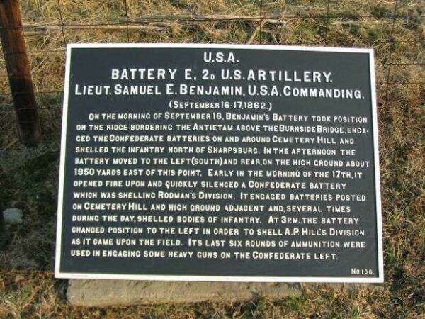 BATTERY E, 2ND U.S. ARTILLERY WAR MEMORIAL PLAQUE