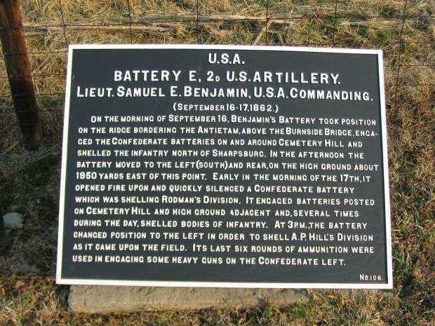 BATTERY E, 2ND U.S. ARTILLERY WAR MEMORIAL PLAQUE