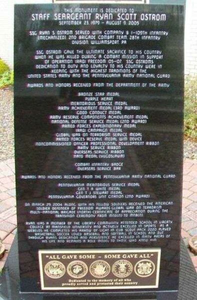 STAFF SERGEANT RYAN SCOTT OSTROM WAR MEMORIAL SIDE A