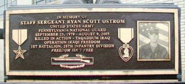 STAFF SERGEANT RYAN SCOTT OSTRAM WAR MEMORIAL PLAQUE