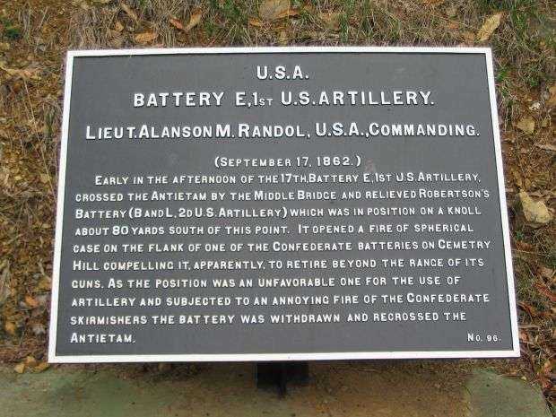 BATTERY E, 1ST U.S. ARTILLERY WAR MEMORIAL PLAQUE