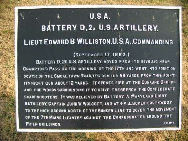 BATTERY D, 2ND U.S. ARTILLERY WAR MEMORIAL PLAQUE