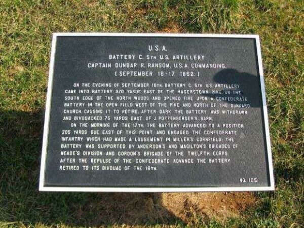 BATTERY C, 5TH U.S. ARTILLERY WAR MEMORIAL PLAQUE