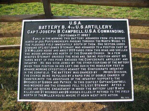 BATTERY B, 4TH U.S. ARTILLERY WAR MEMORIAL PLAQUE