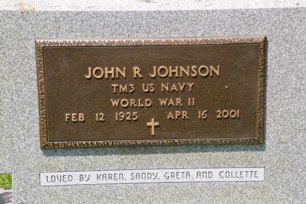JOHN R JOHNSON MEMORIAL CEMETERY STONE